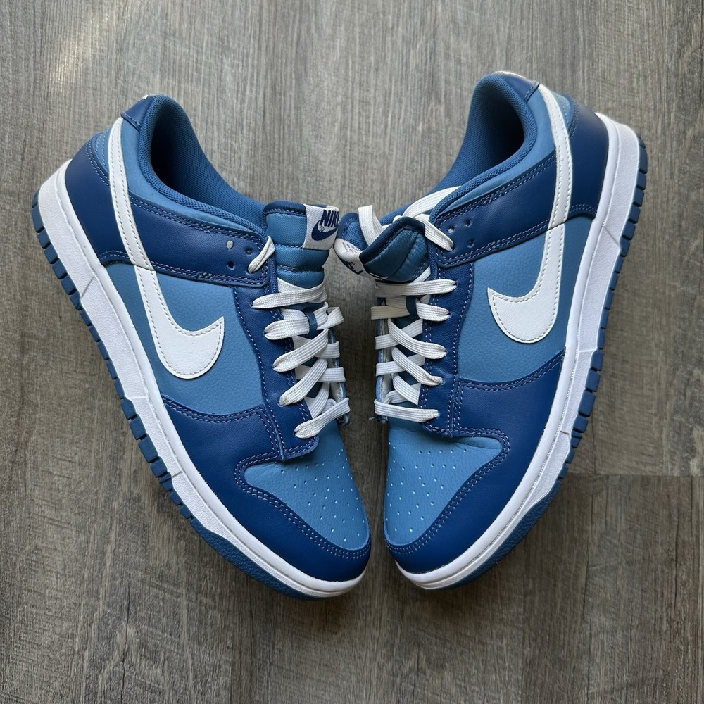 Nike Dunk Low‎ Dark Marina Blue White Leather Athletic Sneaker DJ6188-400 Size 9